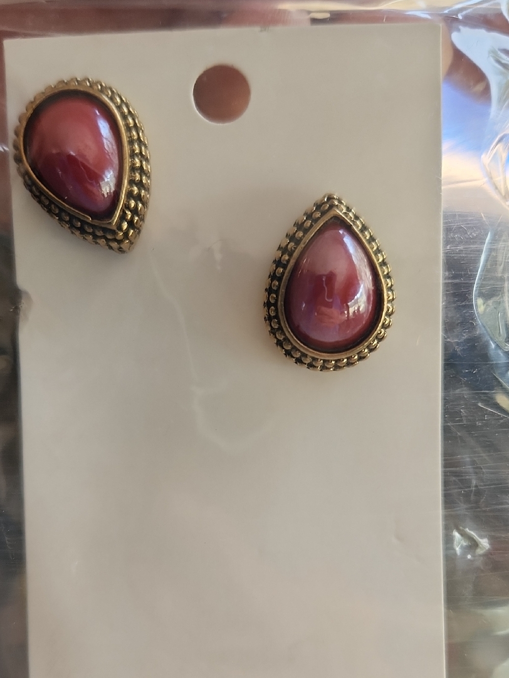 GIVVY, Source Unknown Gold-Trim Teardrop Pink Earrings - Women Jewelry